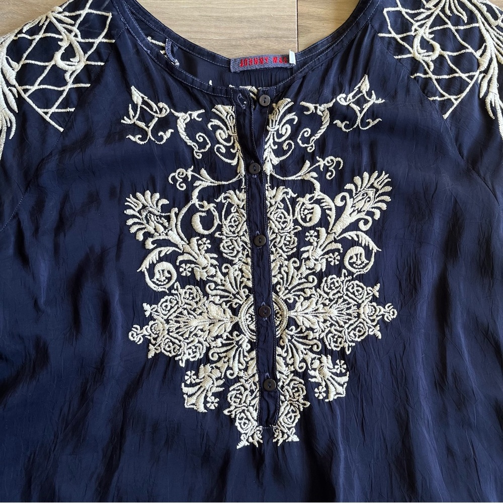 Johnny Was Navy Blue Embroidered Blouse - Picture 5 of 10